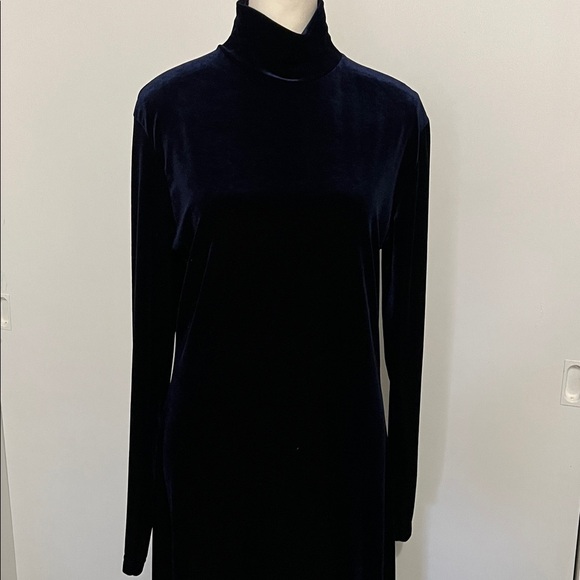 Vintage Valerie Stevens Sport Velvet Maxi Dress Navy Blue Long Sleeve 90s Goth M - Picture 3 of 11